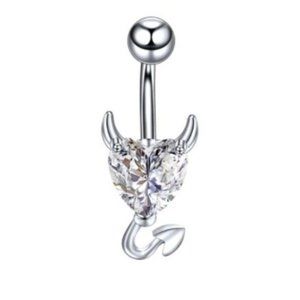 14G Stainless, surgical steel rhinestone belly piercing body jewelry